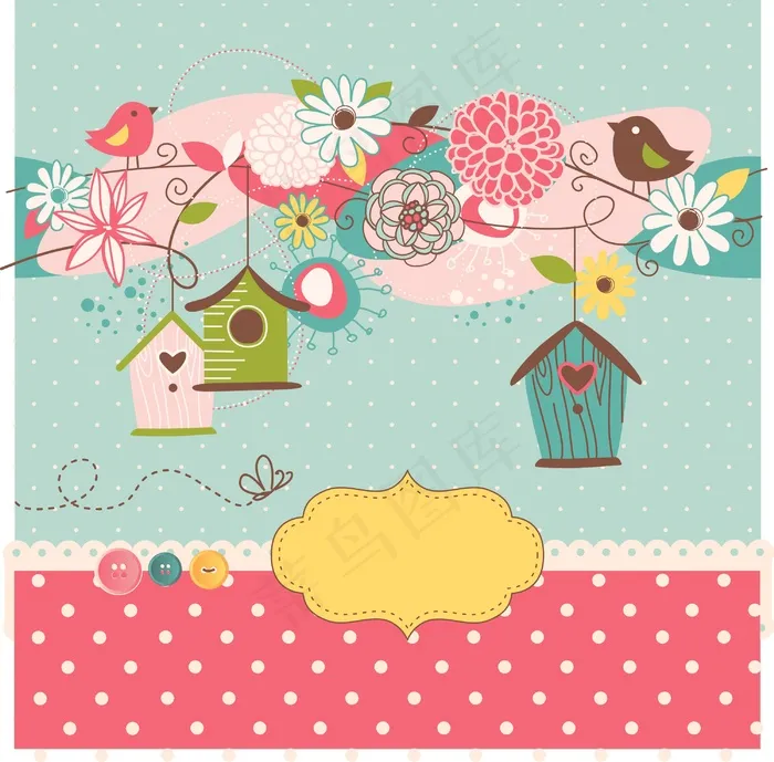 随着春天的美丽背景鸟屋eps,ai矢量模版下载