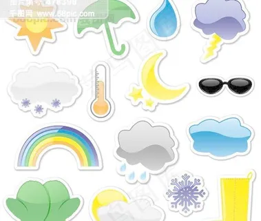 贴纸风格天气图标矢量素材