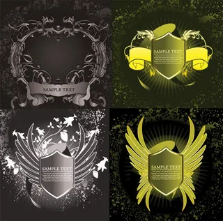 欧洲盾牌花纹翅膀矢量素材