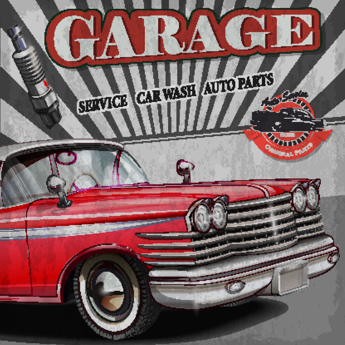 红色复古车辆海报素材