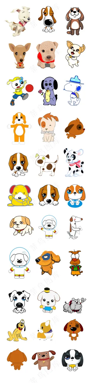 卡通动物素材手绘元素狗狗集合高清免...