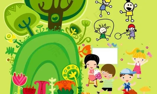 卡通玩耍的儿童插画矢量素材