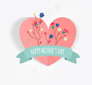 母亲节爱心与花卉矢量图