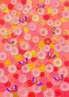 橘色邹菊花纹蝶纹点缀背景图