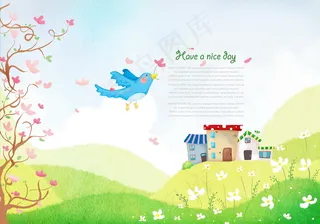 鸟语花香春天来PSD分层素材