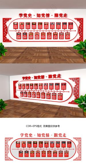 大型立体历届党代会党史文化墙CDR矢量图