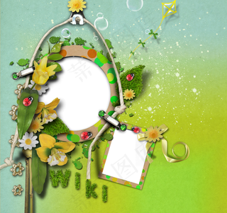 绿色 儿童鲜花相框图片