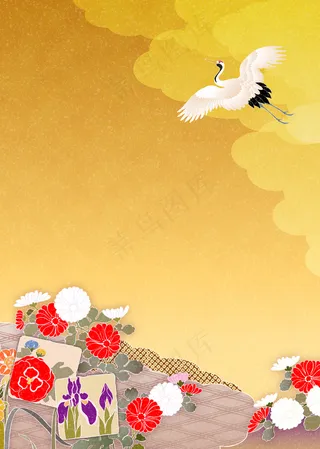 黄红背景飞鹤背景图