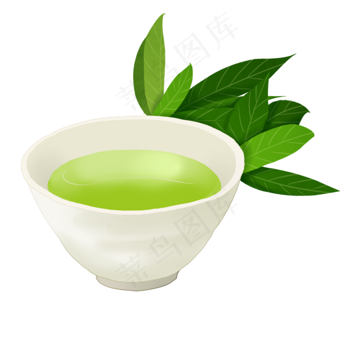 一碗绿茶插图装饰,免抠元素
