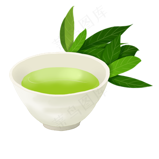 一碗绿茶插图装饰,免抠元素