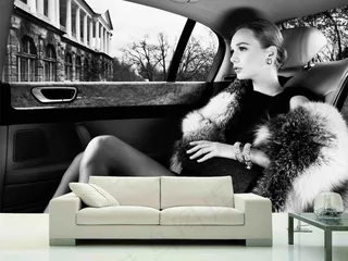 奢华黑白豪车貂皮美女美克美家风欧式...