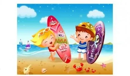 儿童海滩冲浪运动矢量ai矢量模版下载