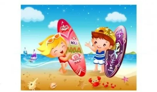 儿童海滩冲浪运动矢量