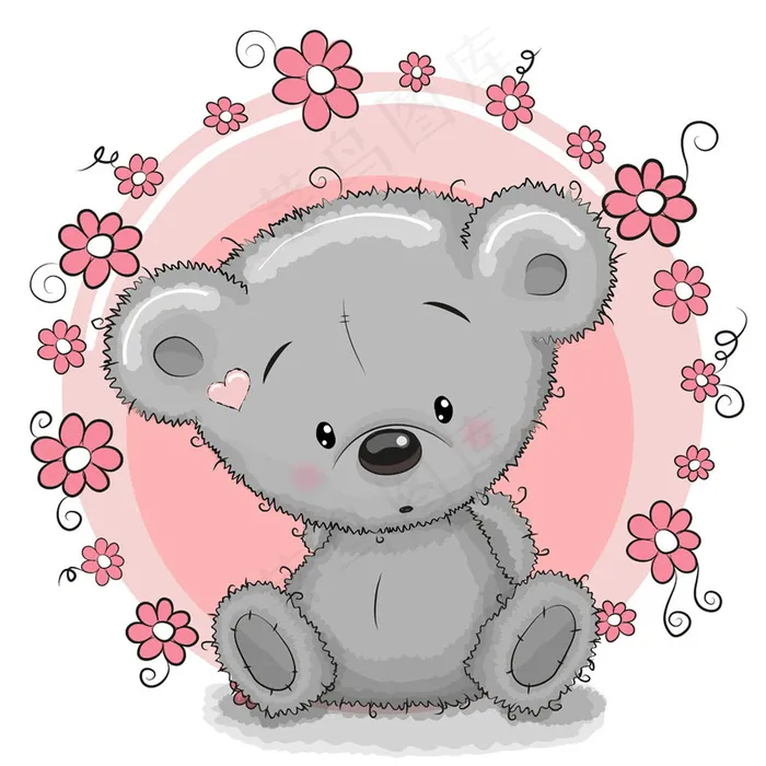 花朵灰色小熊图片eps,ai矢量模版下载