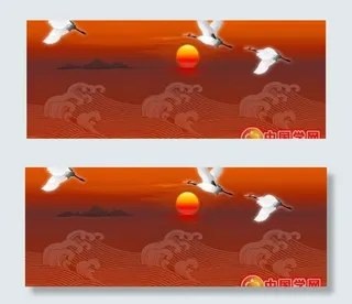 中国传统白鹤祥云图矢量素材