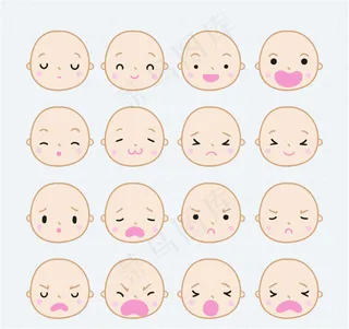 16款可爱婴儿头像表情矢量图