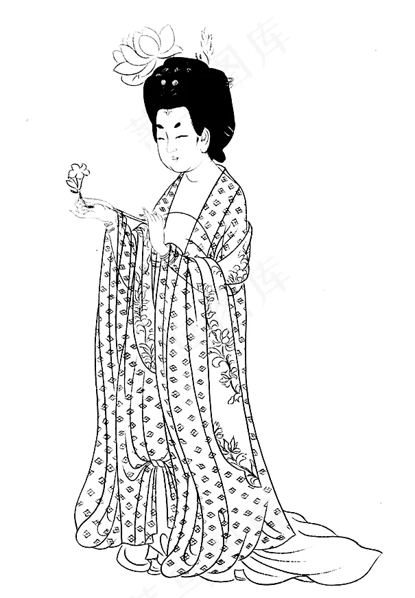 簪花仕女图人物图片