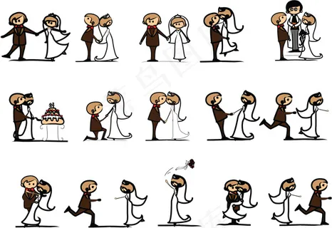 卡通人物结婚矢量