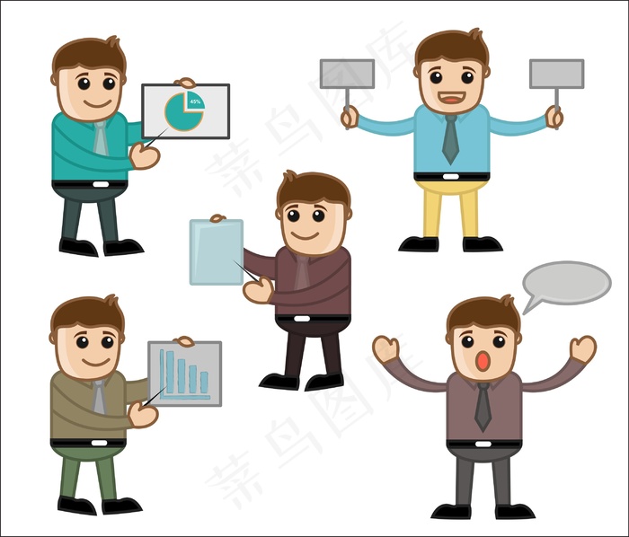 各种姿势的办公和商务人士的卡通人物...eps,ai矢量模版下载