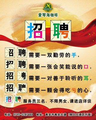 咖啡餐饮服务生招聘PSD素材