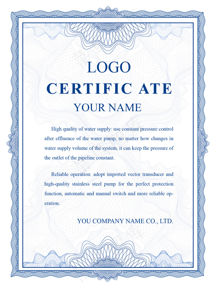 蓝色矢量欧式英文证书授权书