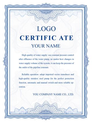 蓝色矢量欧式英文证书授权书