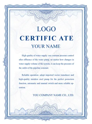 蓝色矢量欧式英文证书授权书