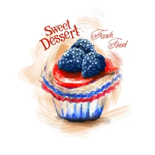 水彩绘纸杯蛋糕矢量素材