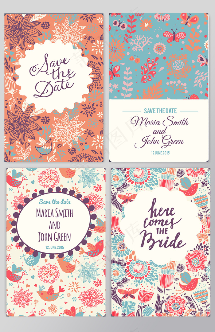 森系小清新手绘彩色花草背景平面设计