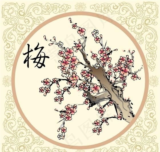 矢量梅花装饰画AI源文件