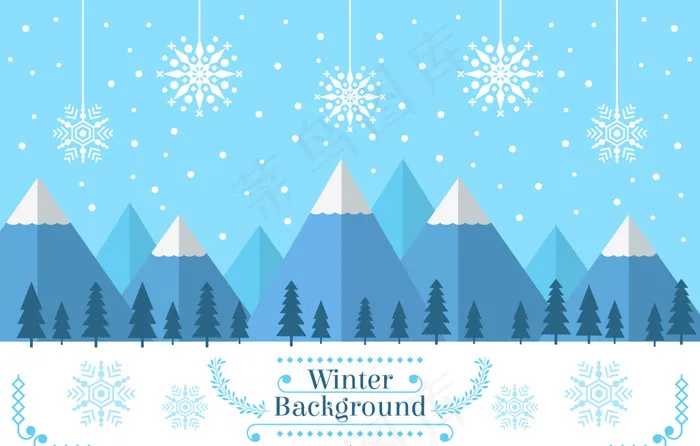 冬季背景与雪山雪花平面设计