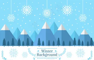 冬季背景与雪山雪花平面设计