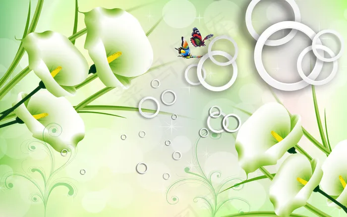 3D百合背景墙图片