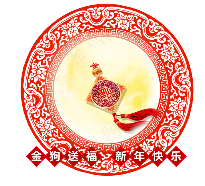 新年红色剪纸元素年年有余素材png