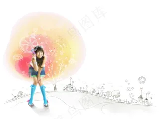 手绘插画元素与美少女PSD分层素材