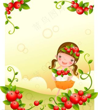 摘果实的小女孩图片