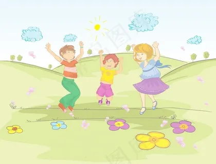 在公园里玩耍的孩子们的矢量插图 在公园里玩耍的孩子们的矢量插图