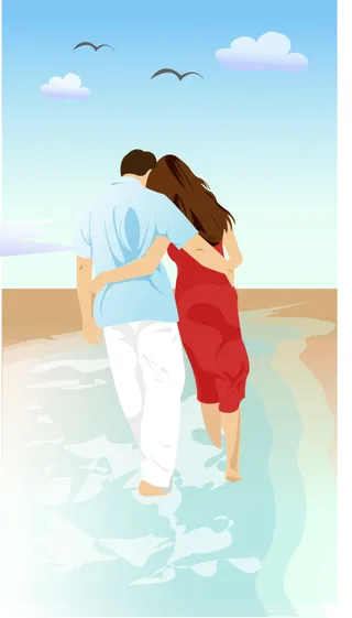 情侣海边漫步