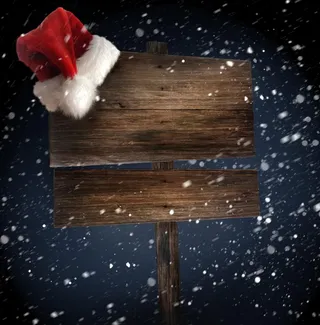 圣诞雪夜木纹木板广告牌 圣诞帽图片