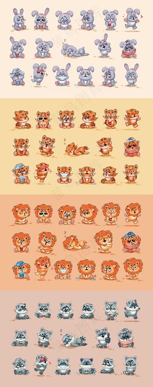 卡通可爱动物表情包矢量素材