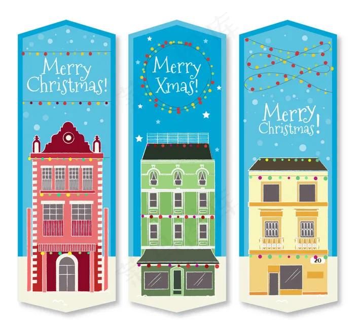 圣诞卡通建筑卡片模版ai矢量模版下载