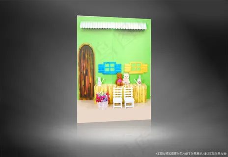 小熊与椅子花篮影楼摄影背景图片