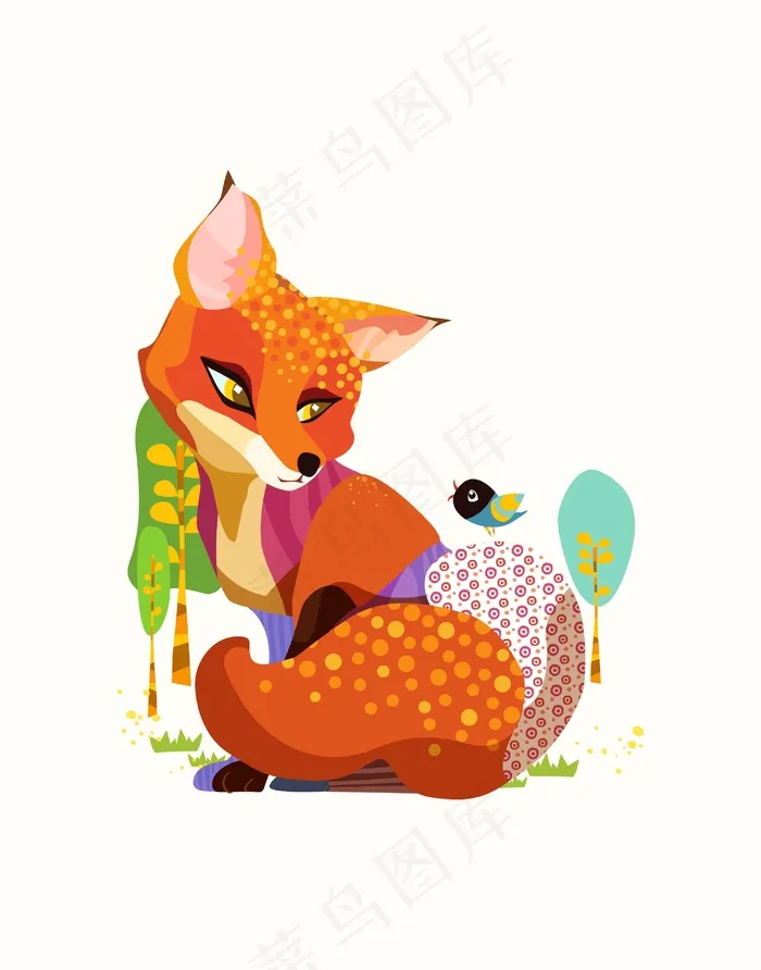 狐狸抽象几何艺术插画卡通动物