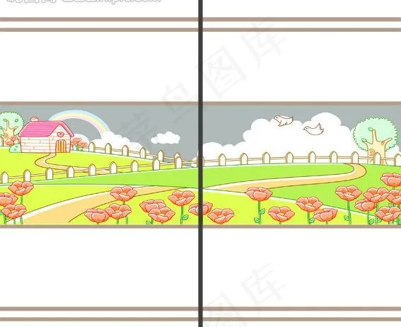 风景插画移门图案