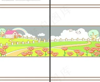 风景插画移门图案