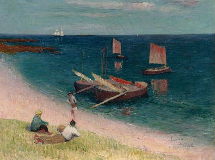 海边渔船油画图片