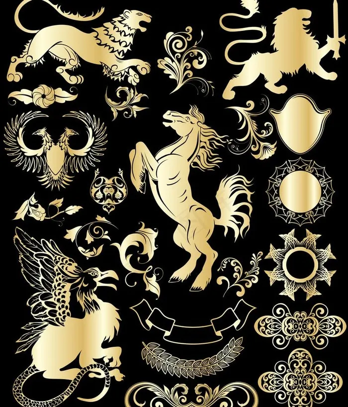 黄金纹章标签和装饰品ai矢量模版下载