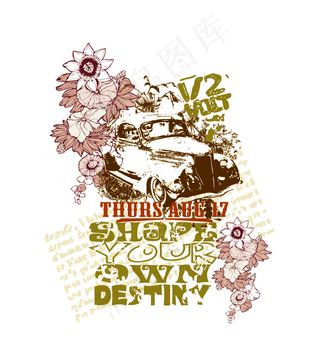 老爷车花卉剪影AI下载免费下载