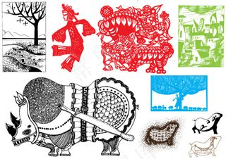 传统剪纸风景剪影矢量图 AI