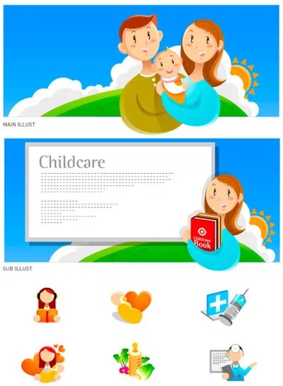 健康三口之家矢量素材eps,ai矢量模版下载